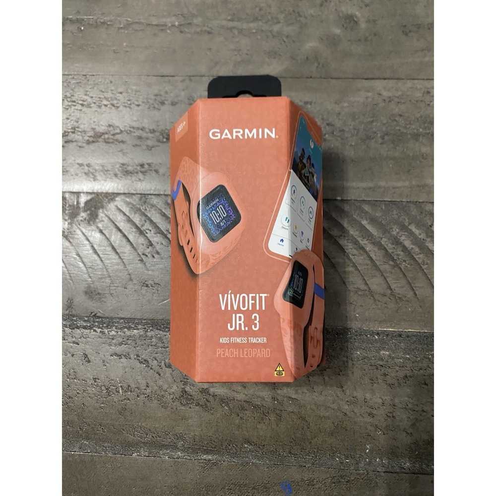 Garmin Vivofit Jr 3 Kids Fitness Tracker Watch Bluetooth Peach Leopard Brand New